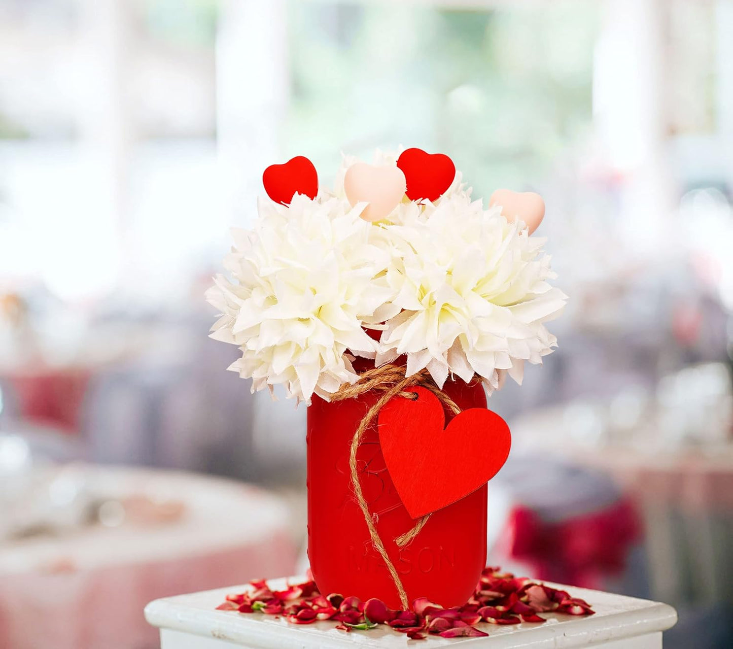 CNVOILA Valentines Table Decorations - 3PC Set with Mason Jars, Centerpiece for Dining Table, Indoor Use