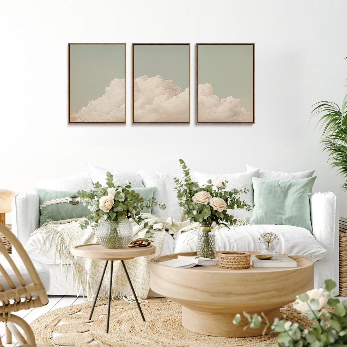 myusuar 3 Piece Large Modern Abstract Canvas Framed Wall Art For Living Room, Dearm Cloud Minimalist Wall Art Decor Posters Prints For Bedroom Office, 12x16in