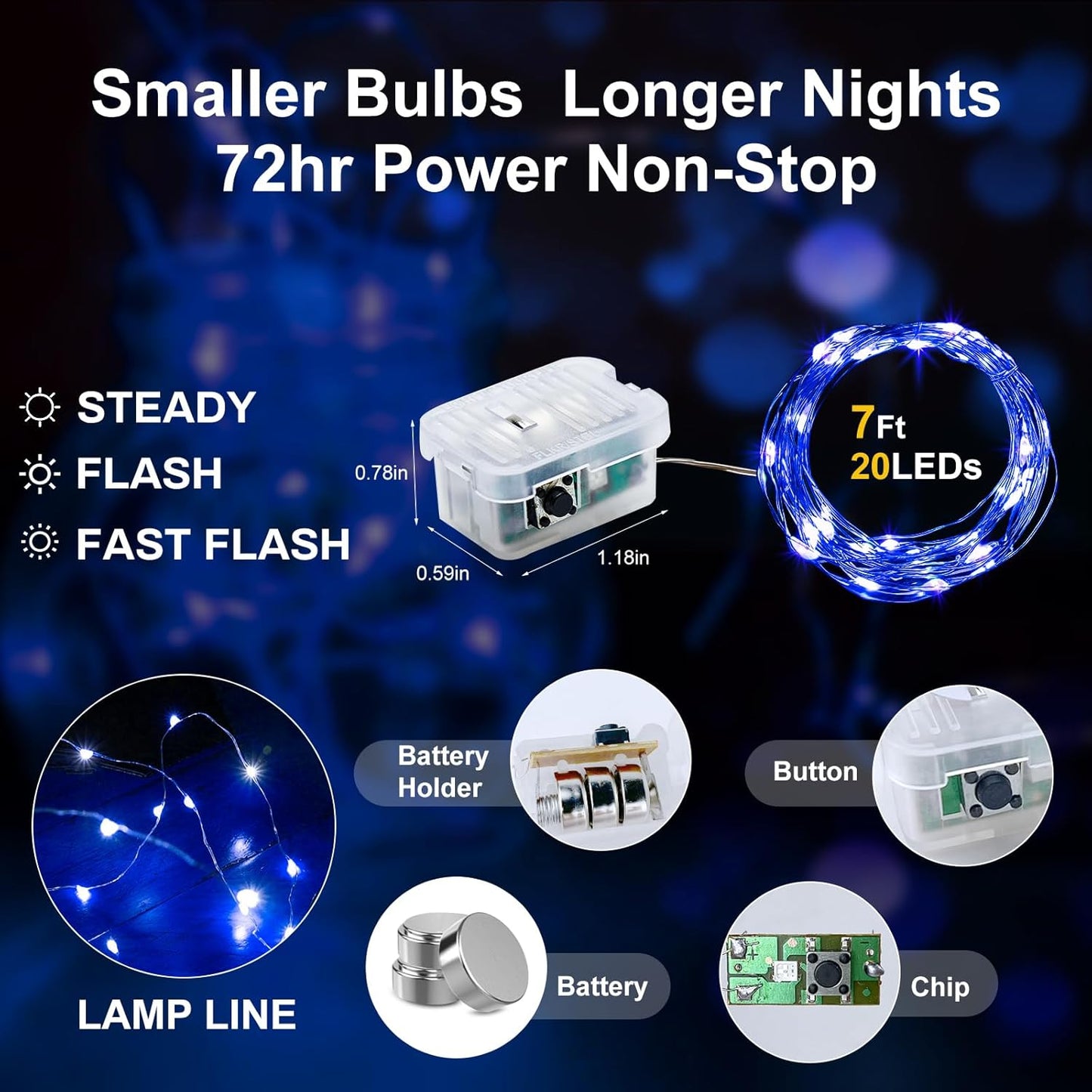 Aogist 24 Pack Fairy Lights 3 Modes 7ft 20 LED Waterproof,Battery Operated Silver Wire Firefly Starry Moon Mini String Lights for Mason Jars Christmas DIY Crafts Wedding Party Bedroom,Blue