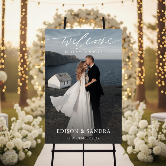 Personalized Wedding Photo Acrylic Welcome Sign – Custom Picture Board with Bride & Groom Names, Elegant Acrylic Wedding Reception Entrance or Ceremony Decoration, Indoor & Outdoor Keepsake Gift #12