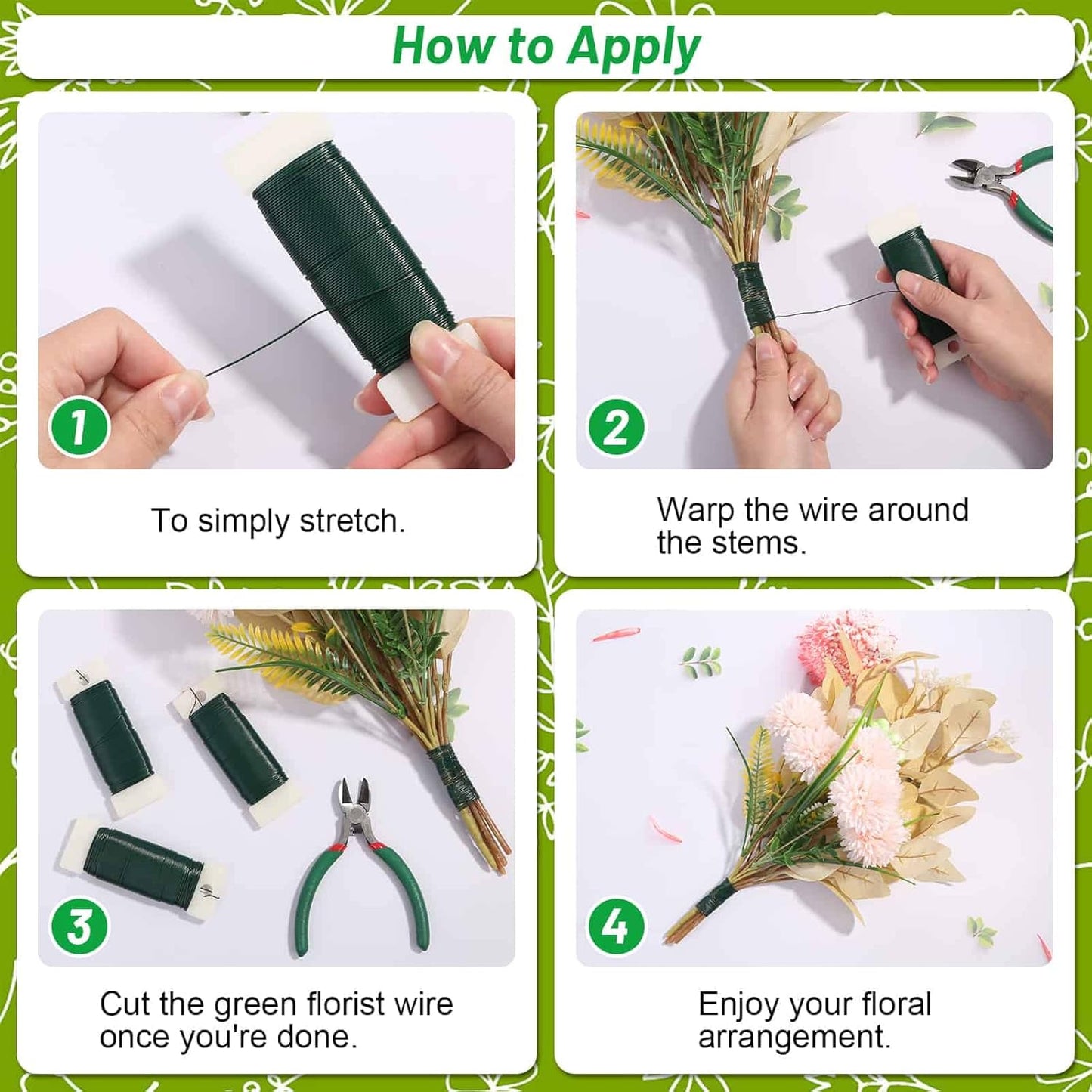 PAXCOO Flexible 110 Yards Green Floral Paddle Wire - Christmas Wreath Craft Wire with Wire Cutter, 22 Gauge