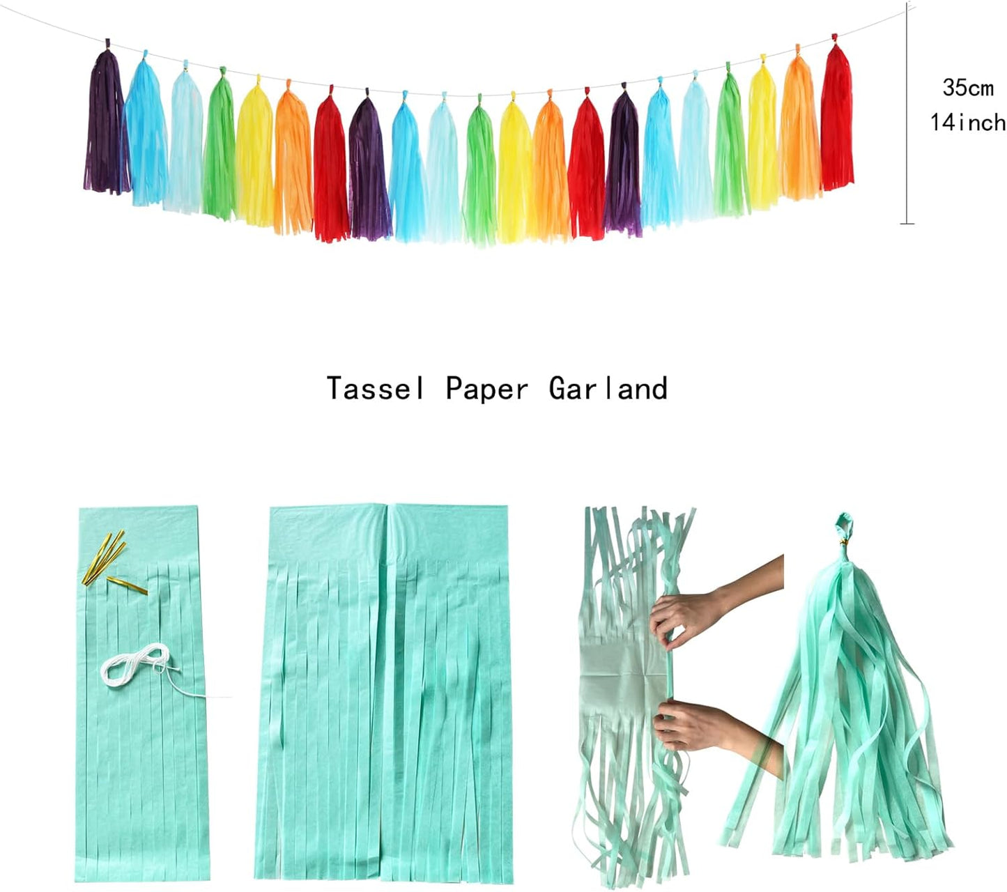 Rainbow Red-Orange Green-Blue Purple Party-Decorations - 30pcs Tissue Pom Poms Streamers, Colorful Theme Tassel Garland Banner, Boy Girl Kids Birthday Supplies,Baby Shower Wedding Decor Ouruola