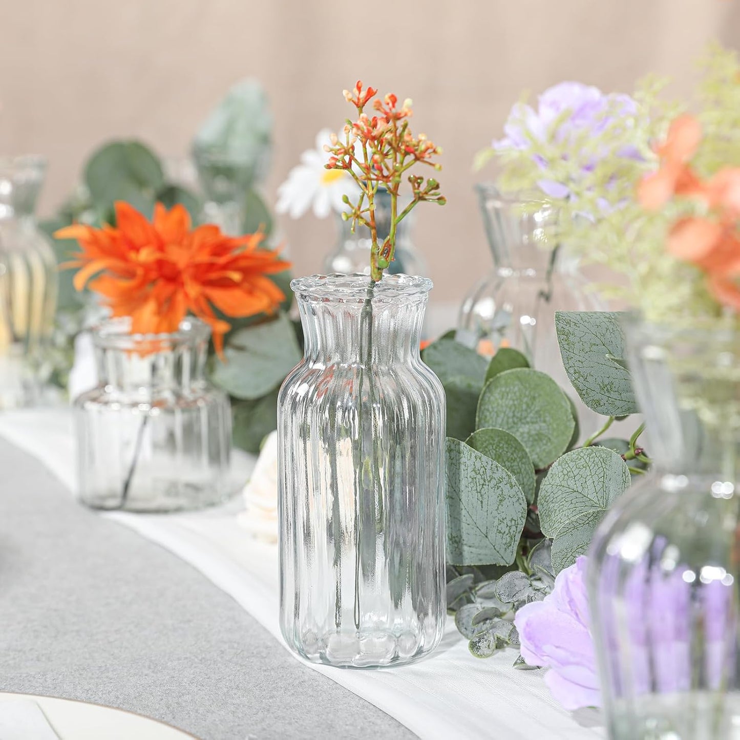 Modern Clear Glass Vase Set - 18Pcs Small Handmade Flower Vases, Decorative Mini Bud Vases for Wedding Reception, Dining Table, and Home Decor - Perfect for Single Stem Flowers