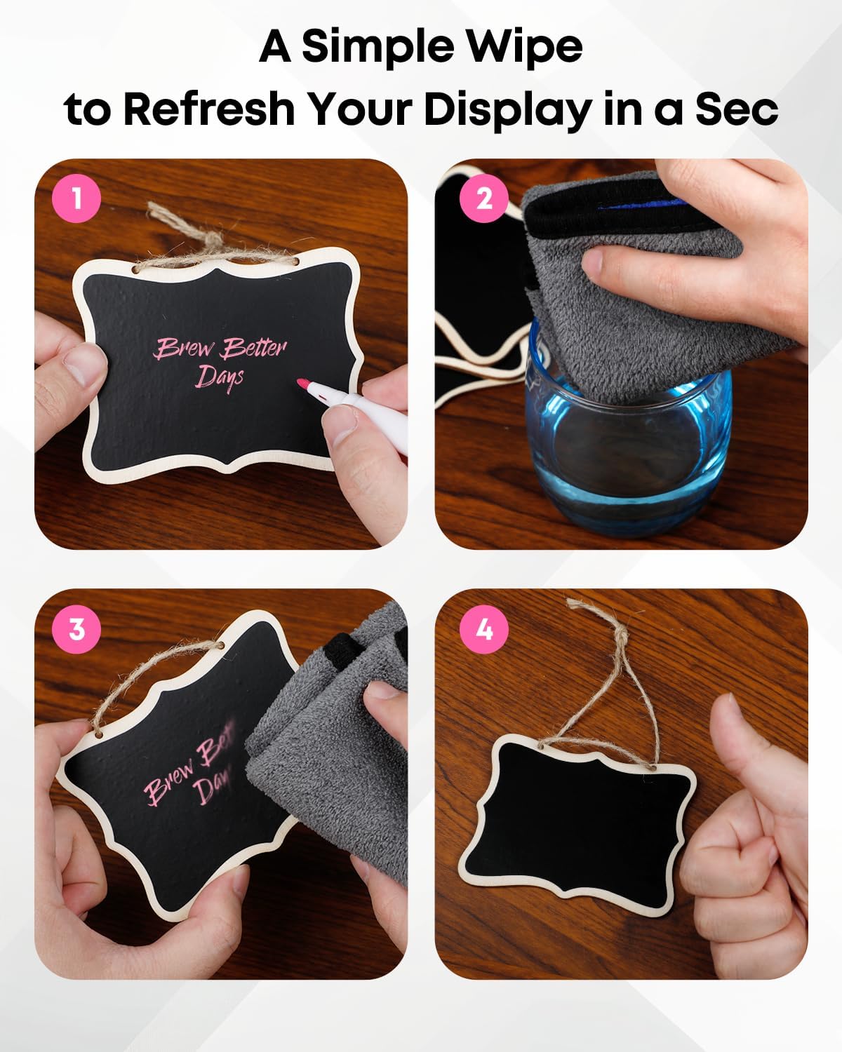 Uniclife 24 Pack Mini Chalkboard Signs for Food, Small Chalkboard Signs with Strings Chalk Markers & Replacement Stickers, Hanging Chalkboards Sign Reusable Wooden Food Labels for Party Buffet Wedding