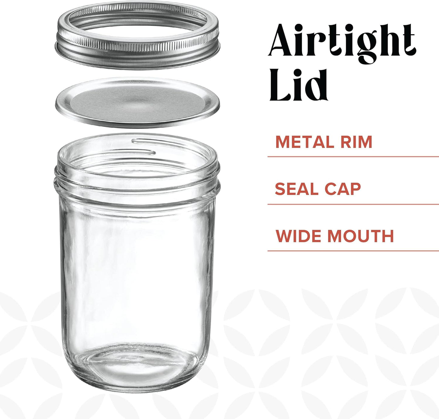 [ 6 Pack] 16 oz. Wide-Mouth Glass Mason Jars with Metal Airtight Lids and Bands for 1 Pint Canning, Preserving, & Meal Prep