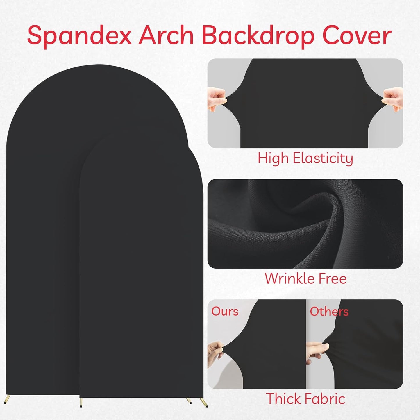Set of 2 Arch Backdrop Cover, High Elastic Wrinkle-Resistant Arch Cover, Spandex Fabric Thick Opaque Round Top Chiara Backdrop for Wedding Birthday Baby Shower Garden Decor 6FT, 7.2FT, Black