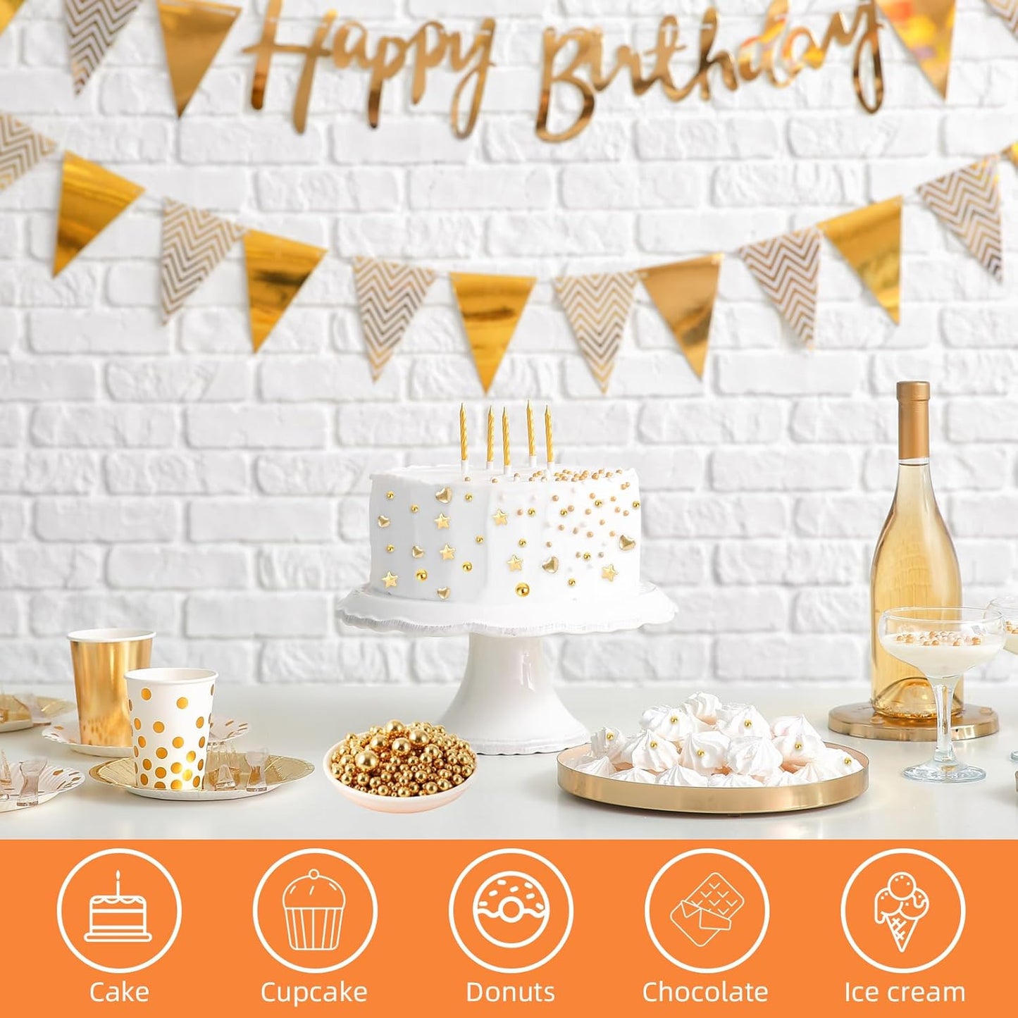 Kasvan Gold Pearl Sugar Sprinkles, 6 Sizes Mix for Cake Decorating, 230g/8.1oz, Ice Cream Toppings and Cookie Decorating, Wedding Party Chirstmas Supplies (Gold)