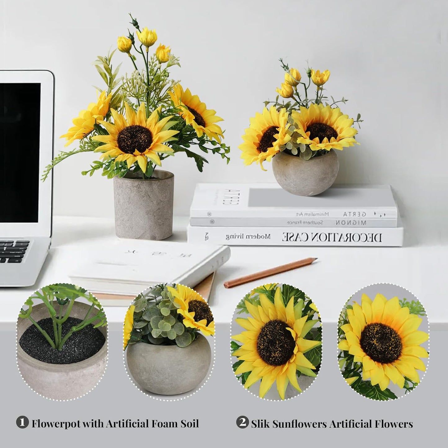 Leftover Sunflower Artificial Flowers Pot,Sunflower Decor,Flower Centerpieces for Tables,Fake Flowers in Vase for Summer Decor, Yellow Decor