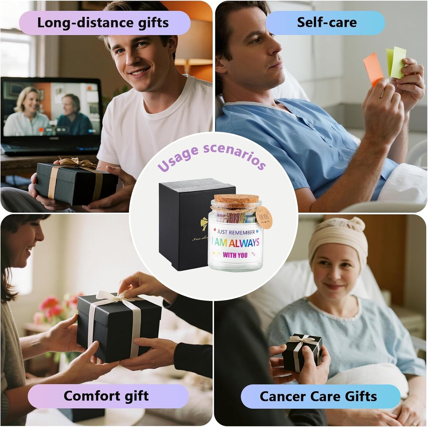 I Am Always With You Jar with 90 Motivational Cards Comfort Gifts for Women Friends, Sympathy Get Well Soon Encouragement Cancer Survivor Recovery Gifts for Women Men