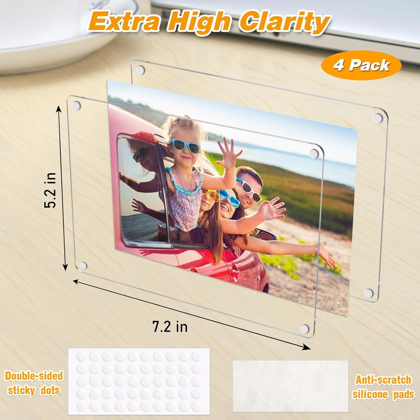 4 Pack 5×7 In Acrylic Fridge Magnetic Frame, Acrylic Photo Picture Frames, Double Sided Photo Refrigerator Magnet Picture Frame, Clear Picture Display Frame
