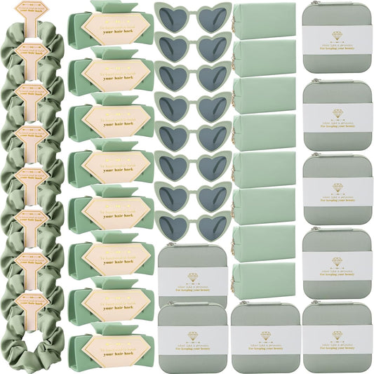 Bridesmaid Scrunchies Proposal Gifts Bachelorette Hair Claws Clips Girls heart sunglasses for Wedding Party Favors (green box 40pcs)