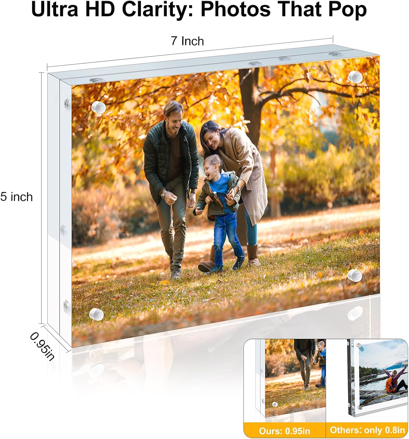 5 Pack 5x7 Acrylic Picture Frames - 20% Thicker Double Sided Magnetic Frame with UV Protection - Freestanding Clear Frameless Display for Tabletops - Modern Photo Frame Set for Home & Office Decor