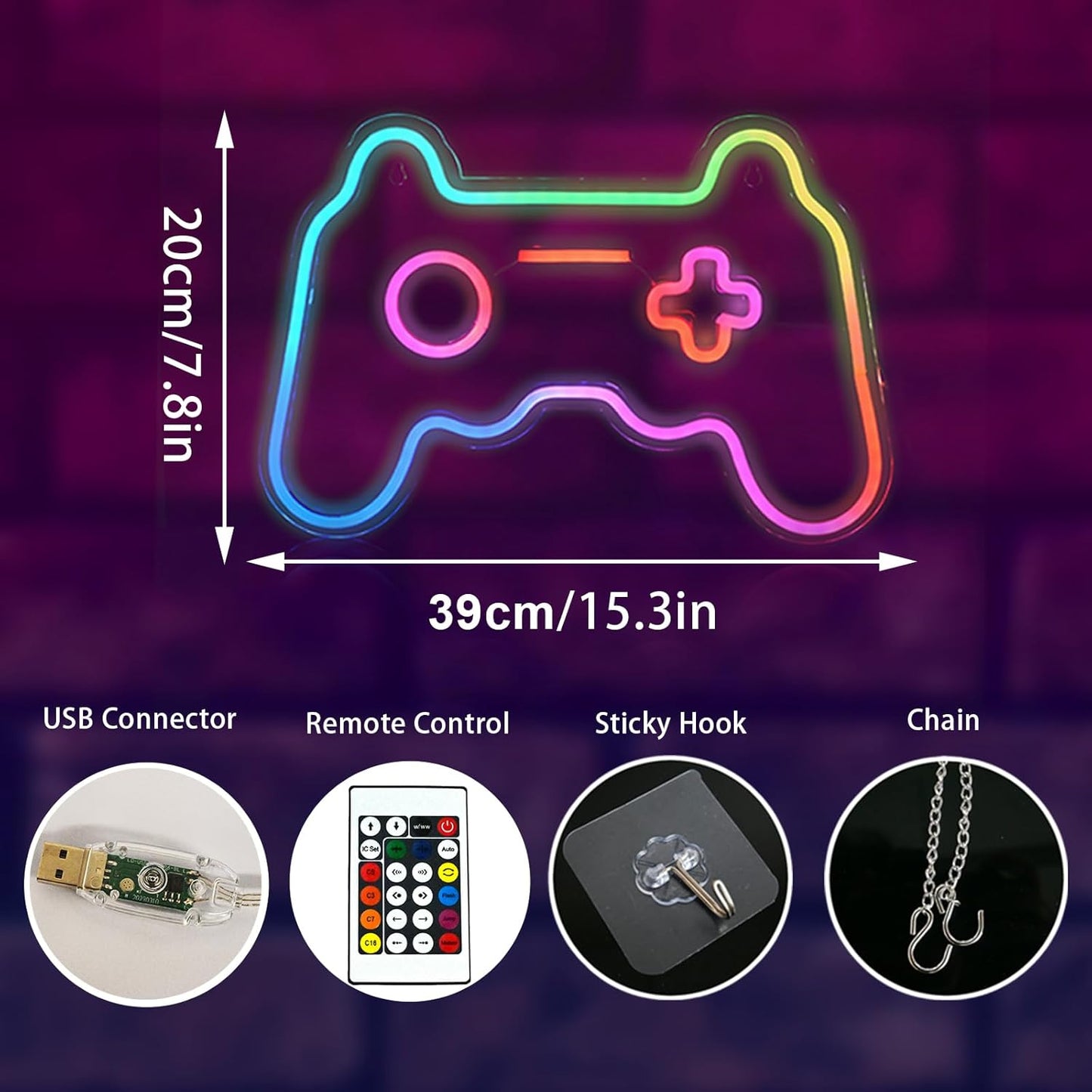 Ineonlife Gamer Neon Sign, Dream Colorful Game Controller Neon Light for Wall, Game Room Decor, USB Powered Gaming Neon Signs with Remote Control Gift for Boys Bedroom