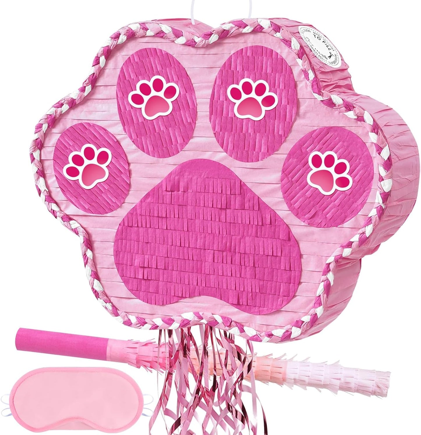 WERNNSAI Pink Dog Paw Pinata - Dog Pinata Pet Theme Party Games Pink Girl Style Puppy Paw Party Decorations Animal Party Supply for Kids Birthday with Blindfold