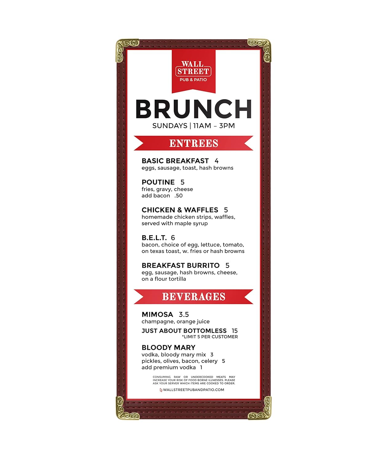 Goodsmart Restaurant Menu Covers - 25 Pack Burgundy 1-Page/2-View 4.25" x 11", Top-Loading Vinyl Menu Holders with Clear Sleeves, Double-Stitched Edge, Leather-Style Café Covers with Gold Corners