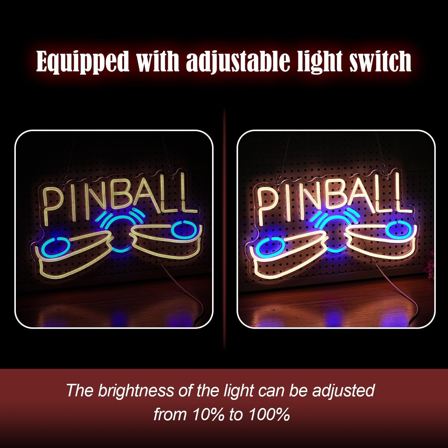 Pinball Neon Sign USB Powered Pinball Neon Light for Wall Decor Dimmable LED Pinball Light Up Sign for Game Room Club Man Cave Neon Signs Decor Birthday Party Gift(16.7 * 9In)