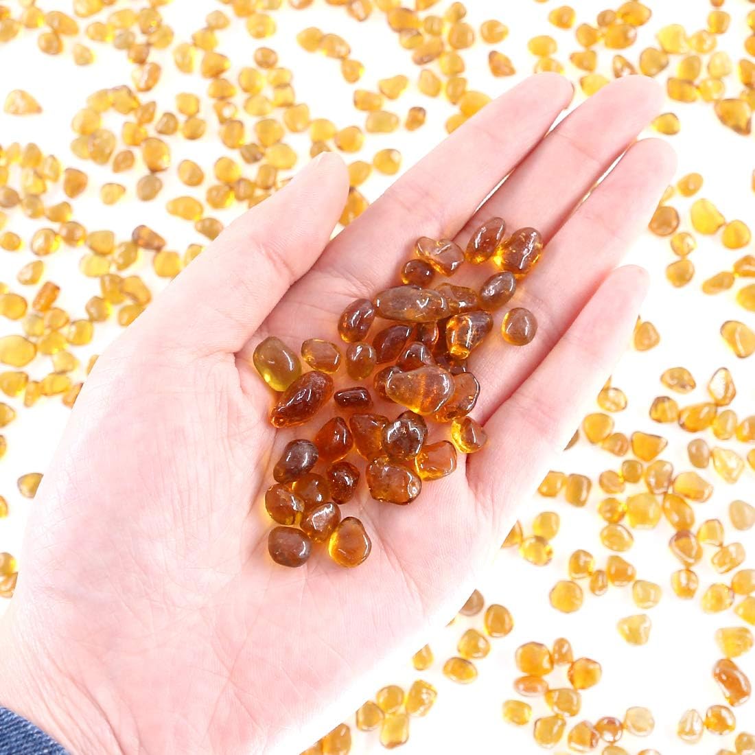 Hilitchi Glass Stones Non-Toxic Beautiful Smooth Vibrant Colors Vase Filler, Table Scatter, Aquarium Fillers, Gems Displaying, Gem Glass Confetti [Amber Stone Aprox. 1lb(455g)/Bag]