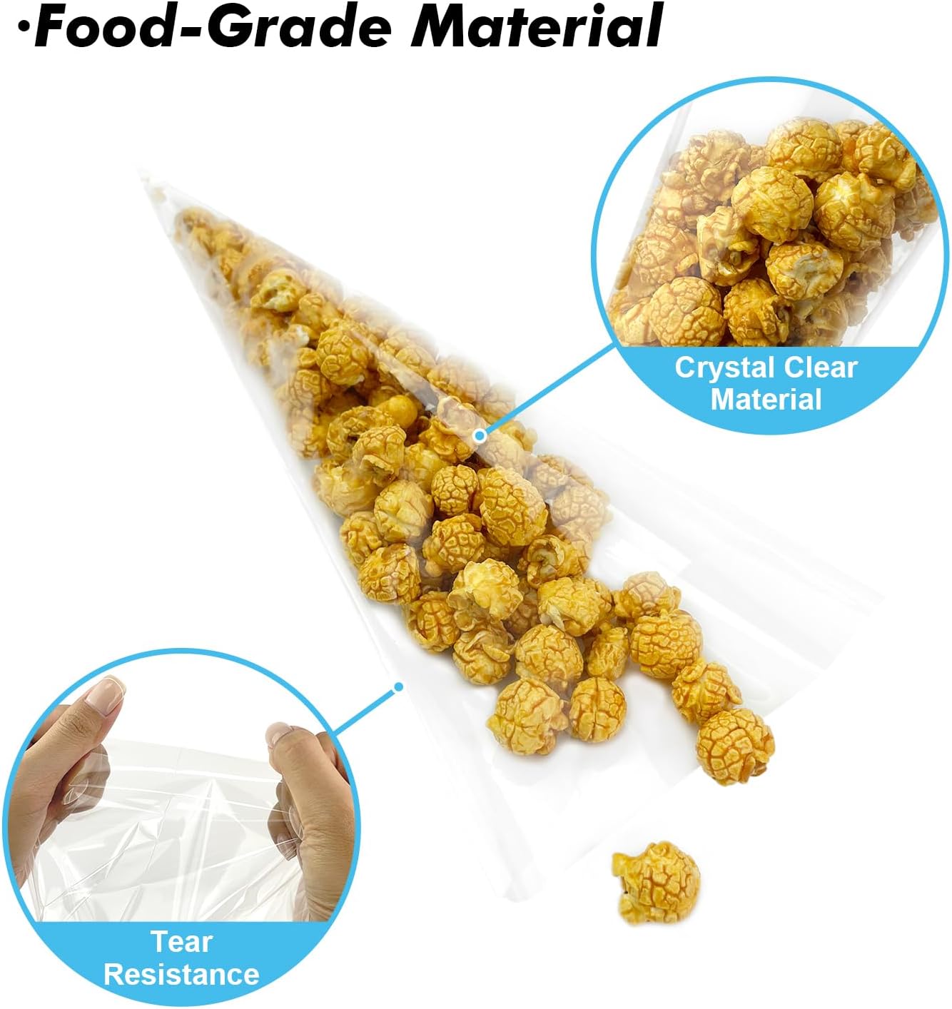 EKAPACKAGING 100Pcs 7x15 Inches Clear Cone Shaped Treat Cellophane Bags Twist Tie Triangle Christmas Party Favor Cotton Candy Bags With Ties For Popcorn, Chocolates, Ice Cream Cone