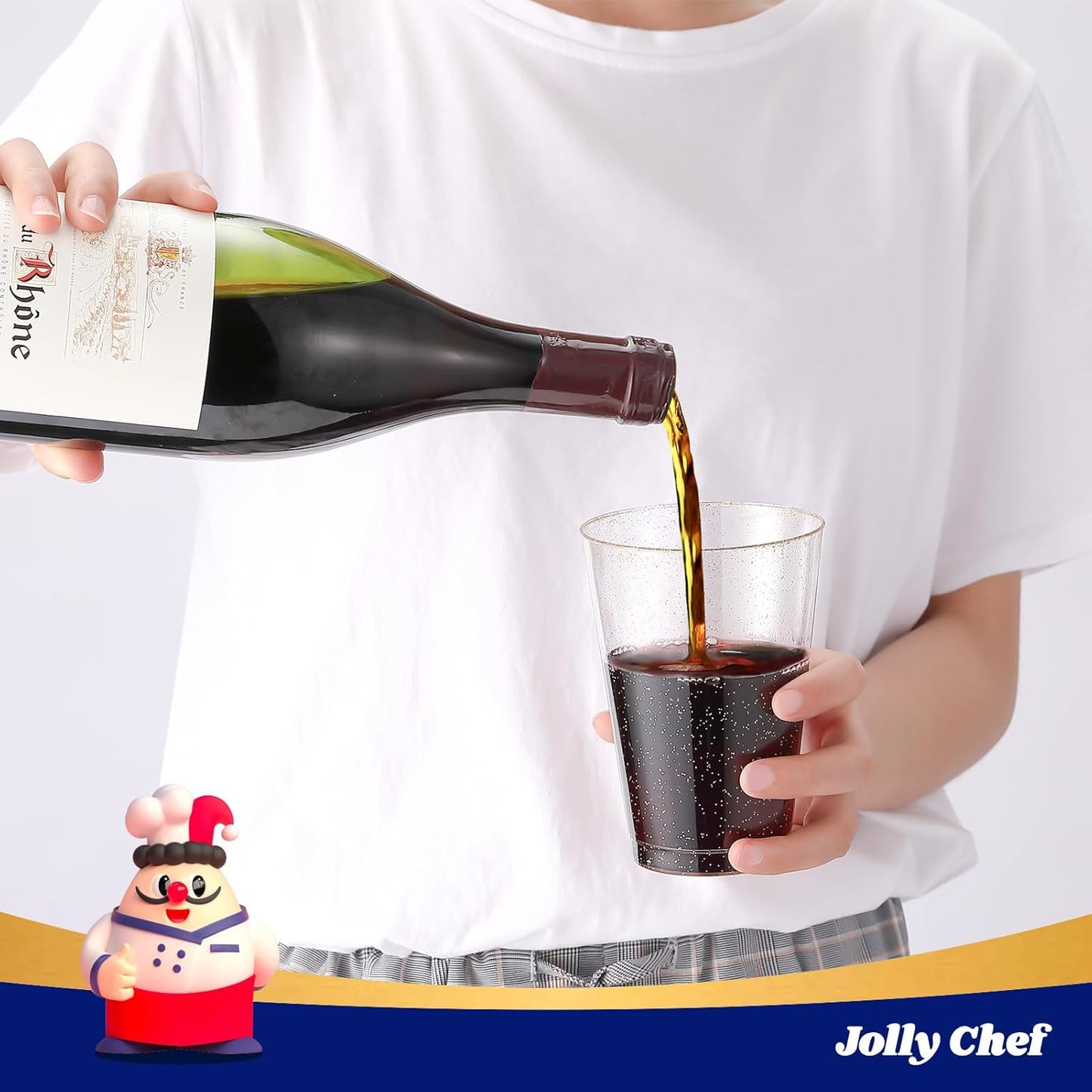 JOLLY CHEF 14 oz 200 Pack Gold Plastic Cups, Gold Glitter Heavy-Duty Disposable Cups Party Cups Tumblers, Ideal for Wedding & Party