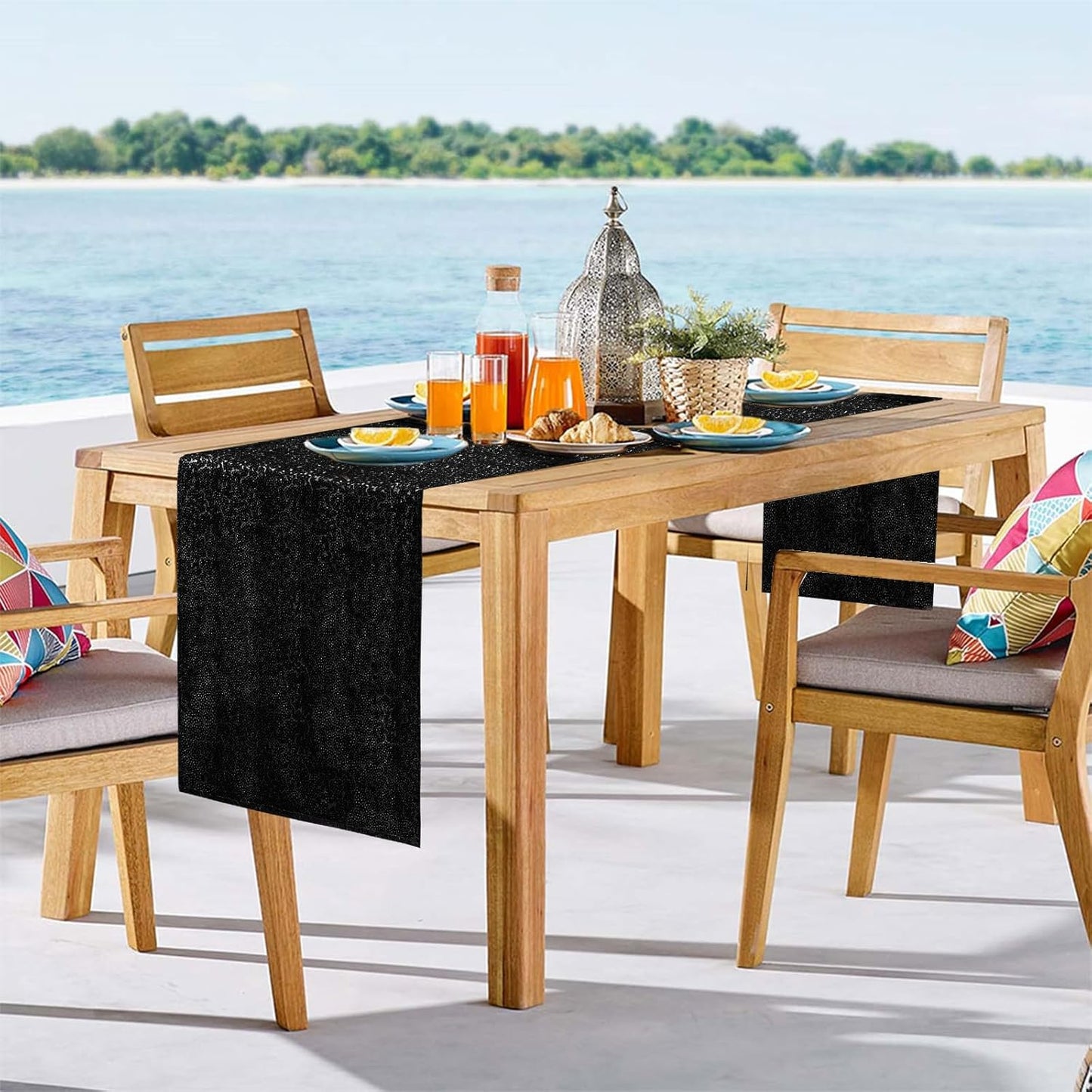 6 Packs 12 x 72 inches Sequin Table Runner, Black Glitter Table Runner for Birthday Party Supplies Wedding Engagement Baby Shower Holiday Celebration Event Decorations