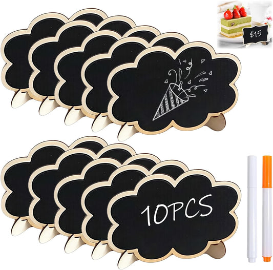 10PCS Mini Chalkboard Signs, Framed Small Chalk Board Food Labels with Easel Stand, Reusable Writable Blackboard with 2 Chalks, Wood Place Cards for Weddings, Birthday Parties, Buffet (Cloud)