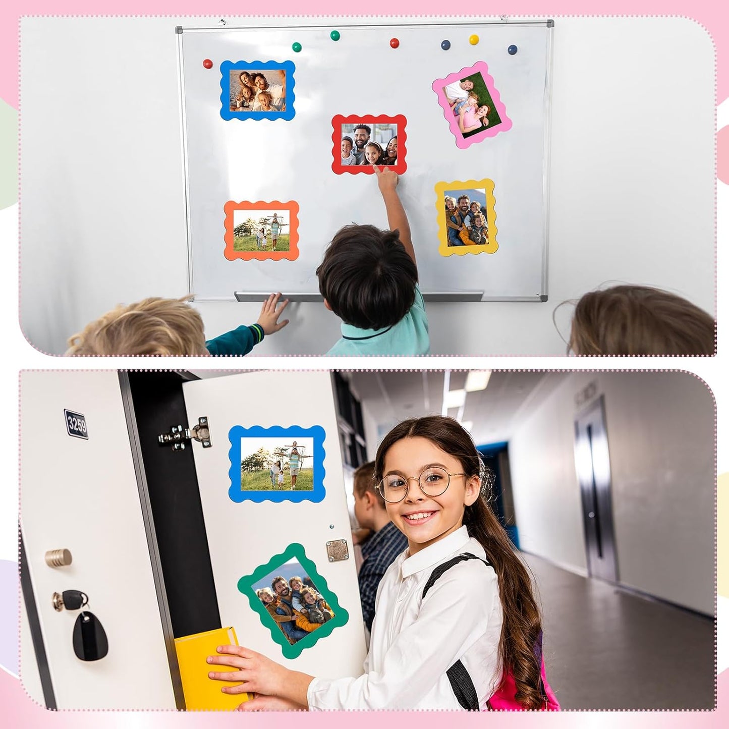 Kingdder 12 Pcs Scalloped Magnetic Picture Frame for Refrigerator 4 x 6 Colorful Reusable Picture Frame Magnets Decorative Photo Holders for Fridge Home School Office Kitchen Locker Decor