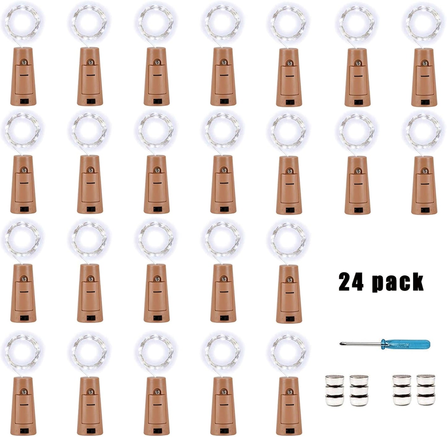 YJFWAL Wine Bottle Lights with Cork,Cork Shape Silver Copper Wire Fairy Mini String Lights,24Pack 20LED Battery Operated for DIY,Party,Wedding,Christmas,Halloween,Decor (Cool White)