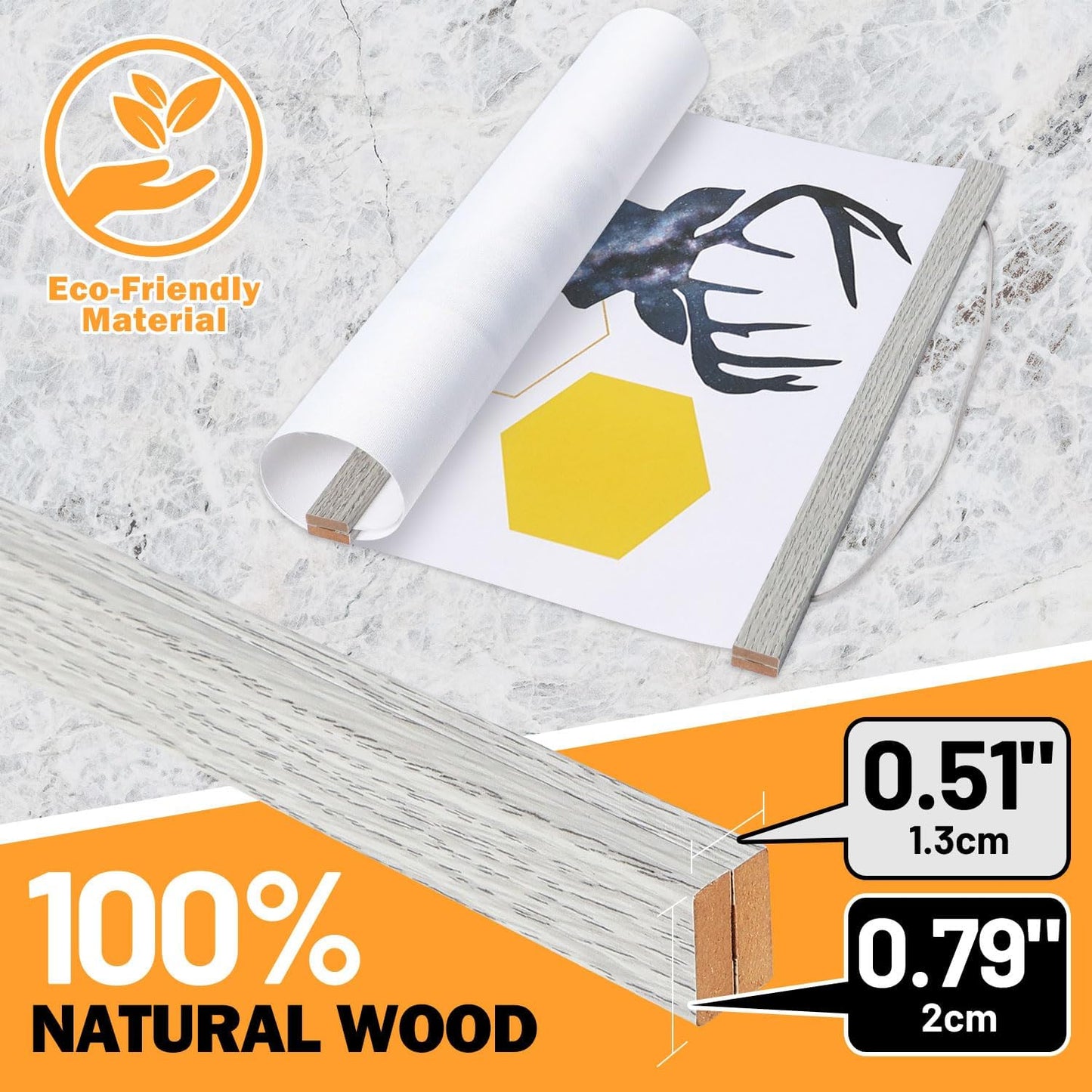 Magnetic Poster Hanger, 36x48 36x24 36x12 Poster Frame Wood Wooden Magnet Print Posters Dowel Scroll Hanger Hangers Hanging Kit for Walls Map Canvas Artwork (Grey, 36")