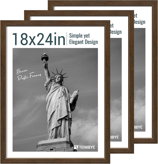 18x24 Poster Frame 3 Pack - Brown Woodgrain, Wood Picture frame, Gallery Picture Frame - Wall Hanging