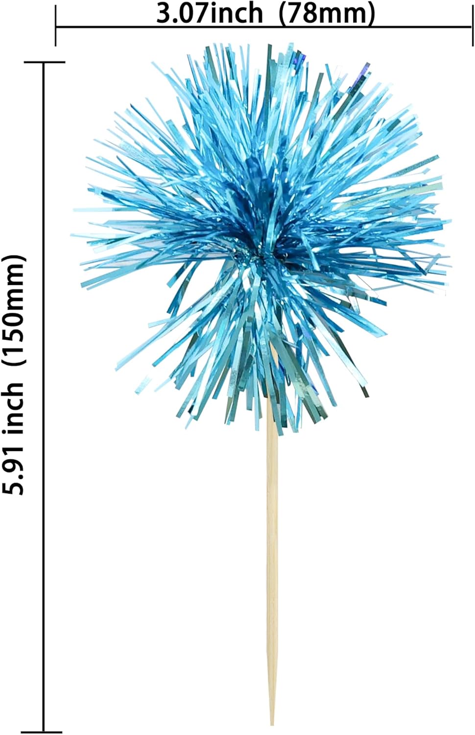 Ephlyn 30Pcs Foil Firework Cupcake Toppers Sparkle Tinsel Cupcake Picks Happy Birthday Cake Toppers Drink Stirrers Cocktail Food Toothpicks for Baby Shower Birthday Party Supplies Lake Blue