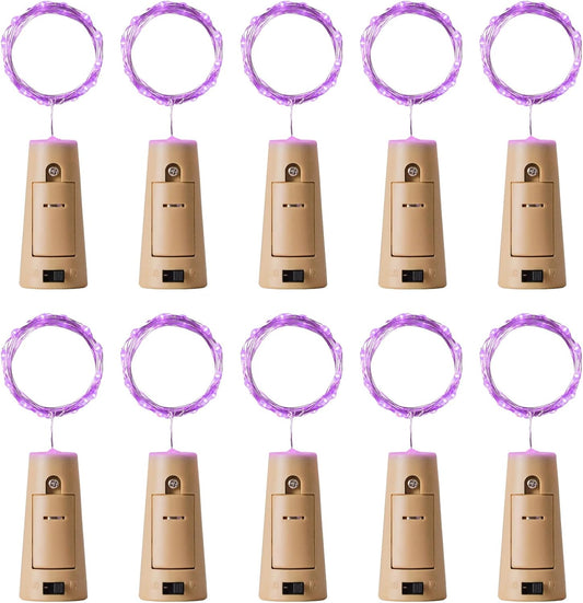 Aluan Wine Bottle Lights with Cork 10 Pack 20 LED Waterproof Halloween Fairy Light Battery Operated, Mini LED Cork Lights for Liquor Bottles Wedding Table Decor Party Jar Bar Table Decoration, Purple