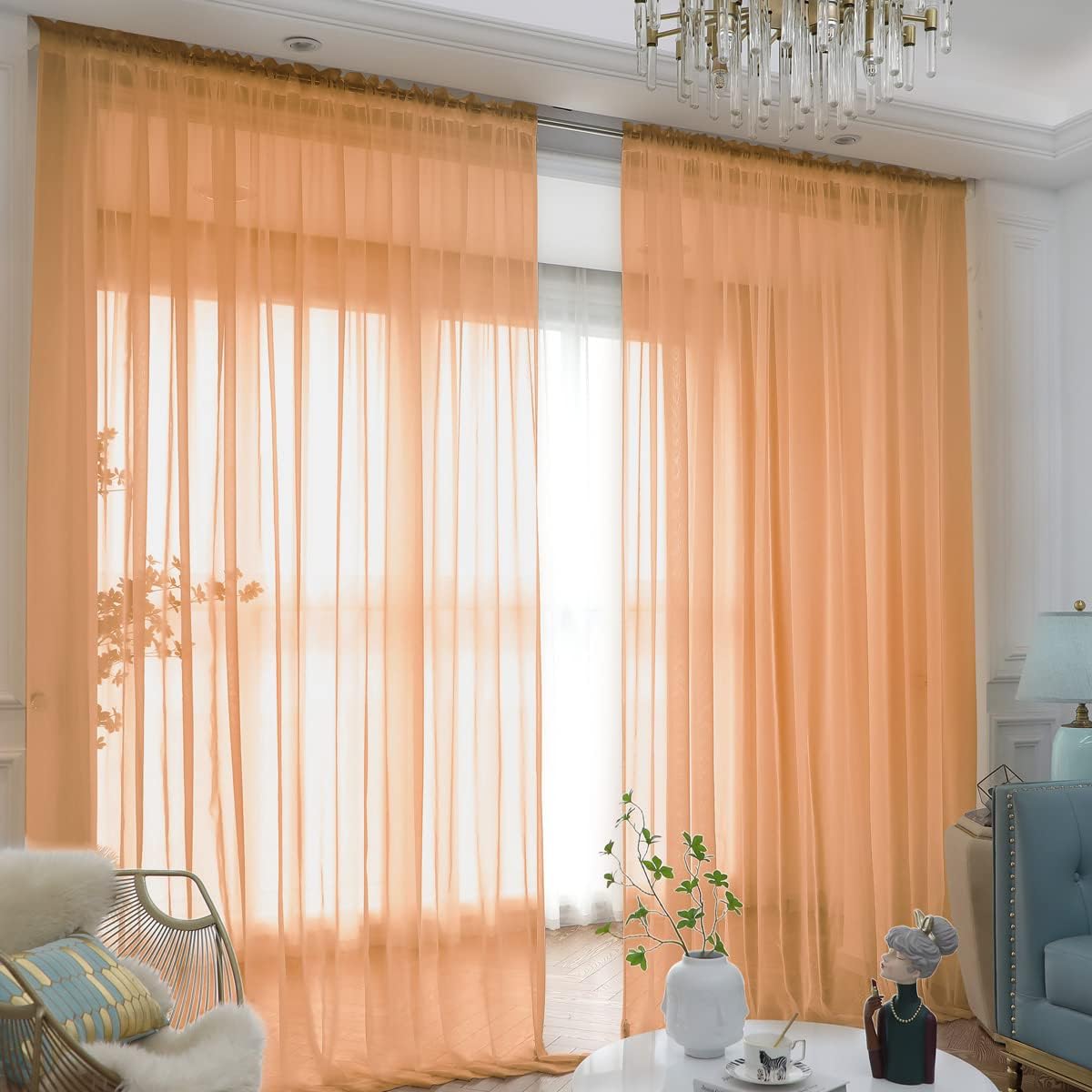 Window Brown Sheer Curtains 84 Inches Long 2 Panels Sheer Curtain Basic Rod Pocket Panel for Bedroom Children Living Room Yard Kitchen (Brown, 52" W x 84" L | 2 pcs)