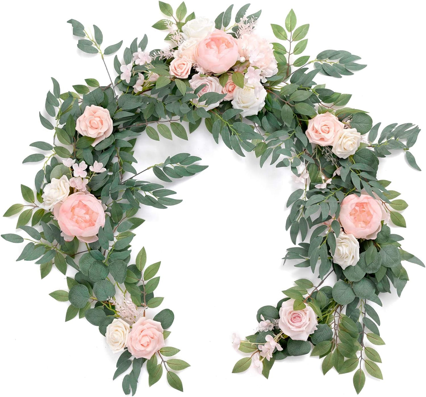 Ling's Moment Arch Flower Garland - 6FT Eucalyptus & Rose - Sweetheart Table Decor for Wedding Reception, Artificial Floral Garland for Mantle, Thanksgiving, Christmas Decoration, Blush Pink & Cream