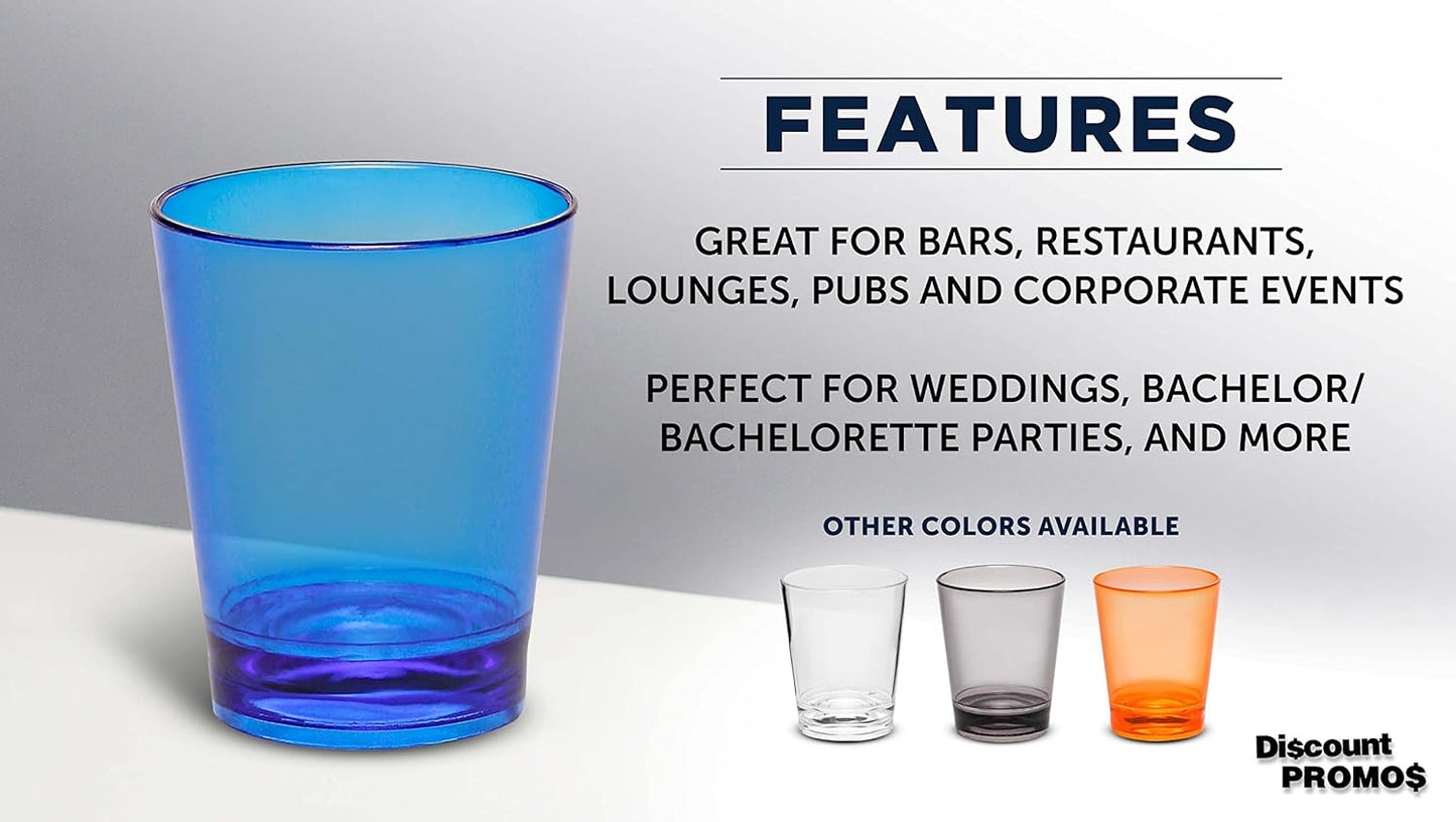 DISCOUNT PROMOS Translucent Plastic Shot Glasses 1.5 oz. Set of 10, Bulk Pack - Acrylic, Great for Wedding, Party, Birthday, Gifts - Blue