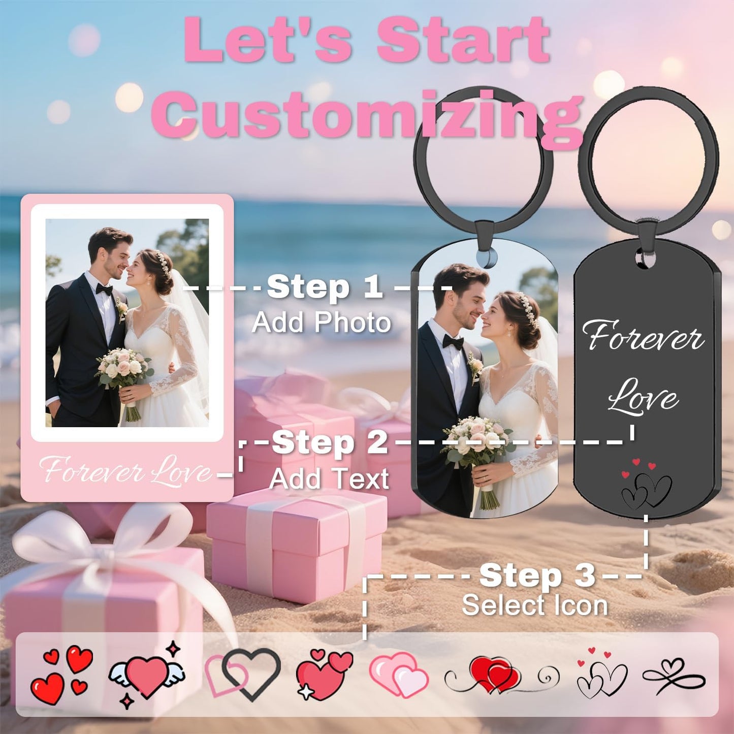 Custom Keychain with Picture, Personalized Double-sided Keychains Gifts for Boyfriend, Family, Lover
