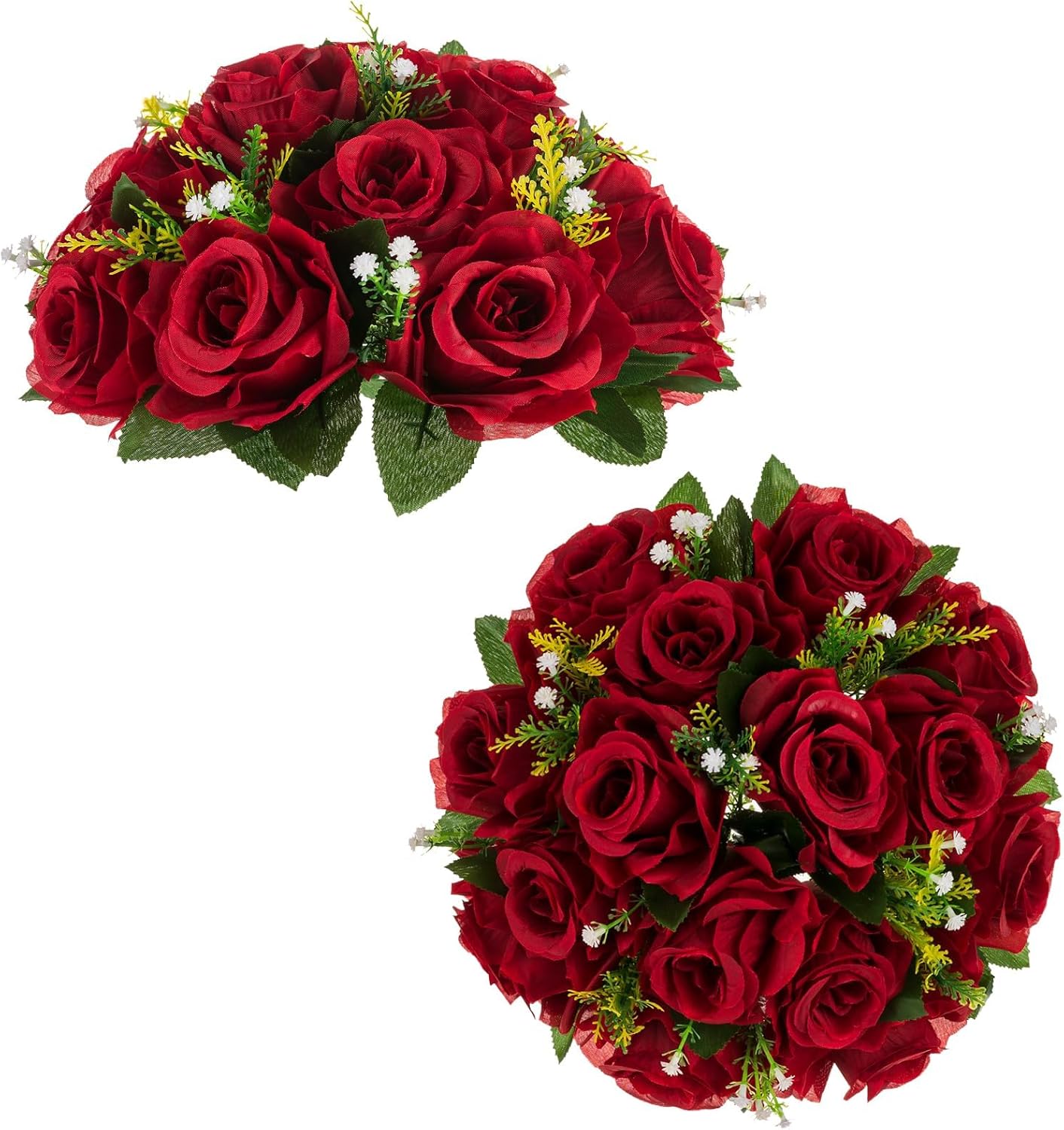 BLOSMON Flower Balls Wedding Rose Centerpieces: 2 Pcs Crimson Fake Flowers Kissing Balls Decor Artificial Floral Arrangements Flower Bouquet of Roses Home Party Table DIY Decorations