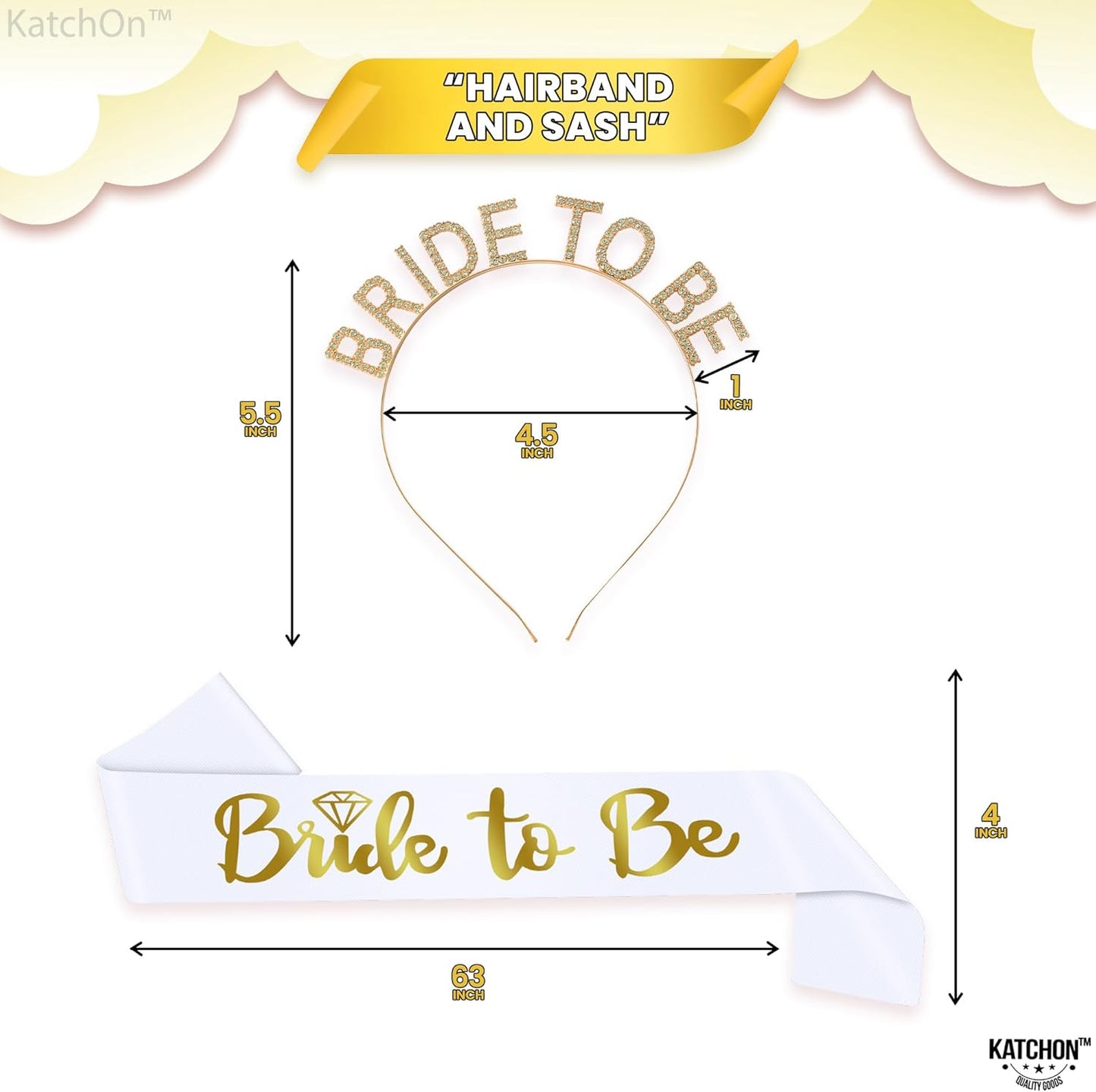 KatchOn, Gold Bride To Be Sash and Headband - Pack of 2 | Bachelorette Sash and Crown for Gold Bachelorette Party Decorations | Bride sash for Bridal Shower Decorations