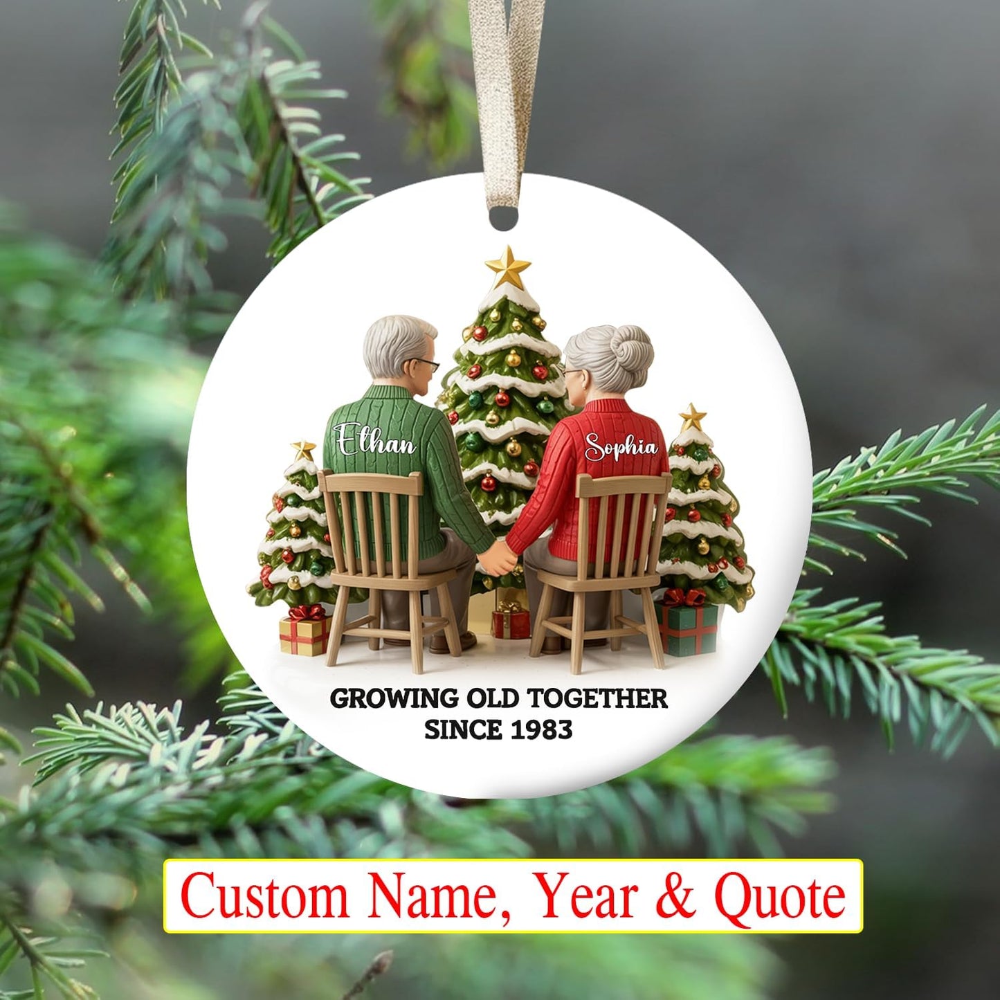 Love Signal Growing Old Together Christmas Ornament, Personalized Couple Ornaments for Christmas Tree Decor, Gifts for Wife Husband Mom Dad Women Men, Boyfriend, 2D Flat Acrylic, Ceramic Ornament 02