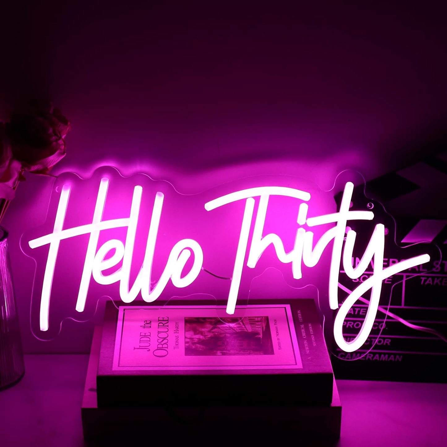 Pink Hello Thirty Neon Sign for Wall - 30th Birthday Gifts for Women Party Photo Background - Hanging Light for Wedding Anniversary Party Decor