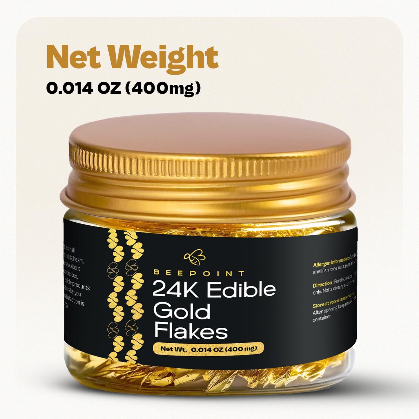 BeePoint 24K Edible Gold Foil Flakes - 400mg Gold Flakes for Cake Decorating, Baking, Cooking, Cupcakes, Chocolates, Drinks - Edible Gold Sheets