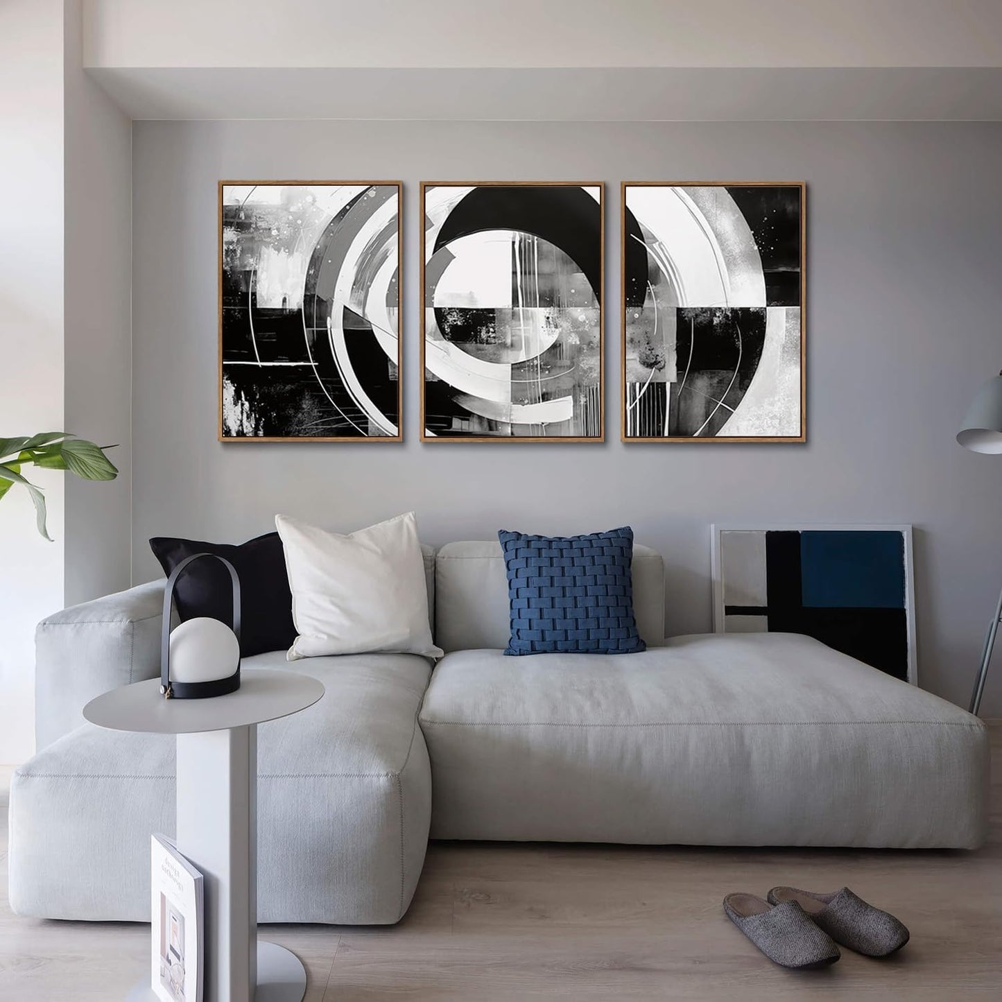 myusuar 3 Piece Large Modern Abstract Canvas Framed Wall Art For Living Room, Black And White Rings Minimalist Wall Art Decor Posters Prints For Bedroom Office, 12x16in