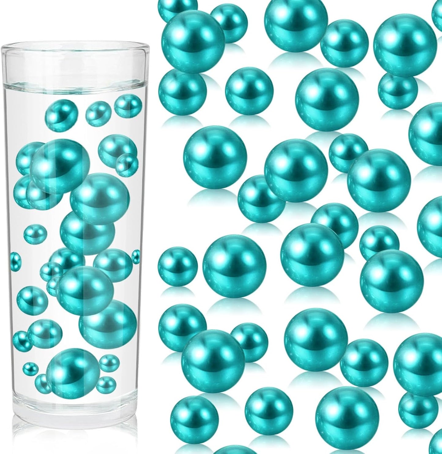 100PCS Lake Blue Faux Pearls Beads for Centerpiece Vases, Vase Filler Faux Pearls, No Holes Filler Beads for Party Anniversary Birthday Wedding Table Decor, 14/20/30mm