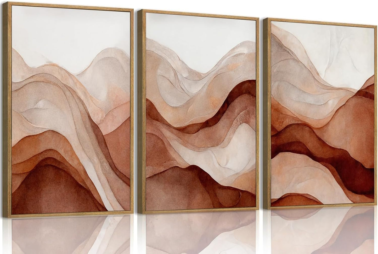 myusuar 3 Piece Large Abstract Framed Wall Art For Living Room, Smoke Texture Ink Warm Brown Terracotta Canvas Wall Art Modern Minimalist Art Prints Wall Décor For Bedroom Office 12x16in