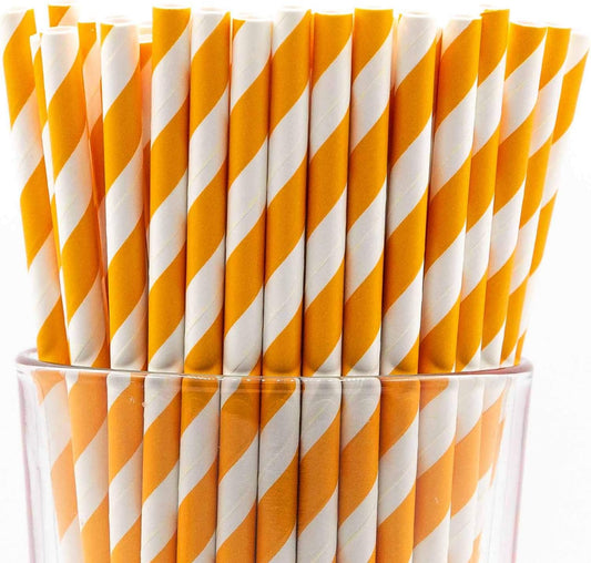 Pack of 150 Orange Swirls Biodegradable 4-Ply Paper Drinking Straws (Compostable, Non-toxic, BPA-free)