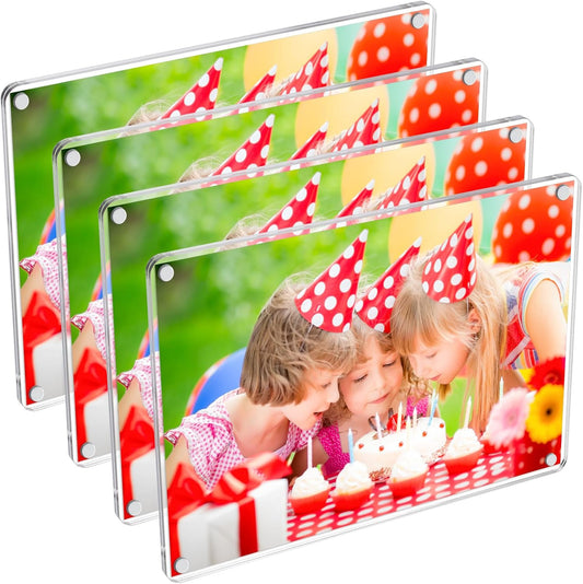 4 Pack 5×7 In Acrylic Fridge Magnetic Frame, Acrylic Photo Picture Frames, Double Sided Photo Refrigerator Magnet Picture Frame, Clear Picture Display Frame