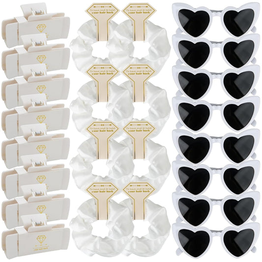 Bridesmaid Scrunchies Proposal Gifts 4.1inch square Hair Claws Bachelorette Hair Clip heart sunglasses Girls gift for Wedding Party Favors (White)