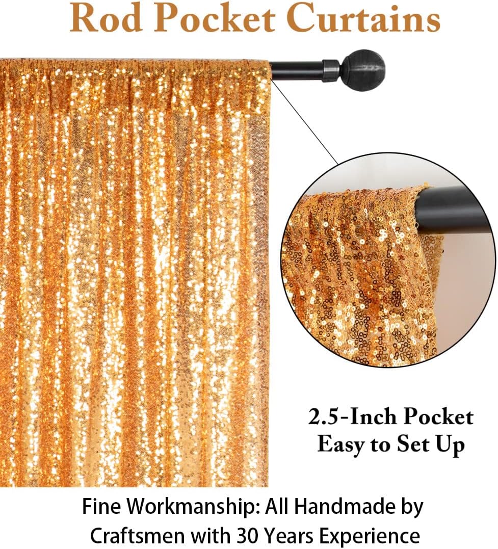 ShinyBeauty Sequin Curtain-Backdrop-5FTx10FT-Gold-Sequin Fabric Photo Booth Backdrop Glitter Backdrop Gold Photography Backdrop