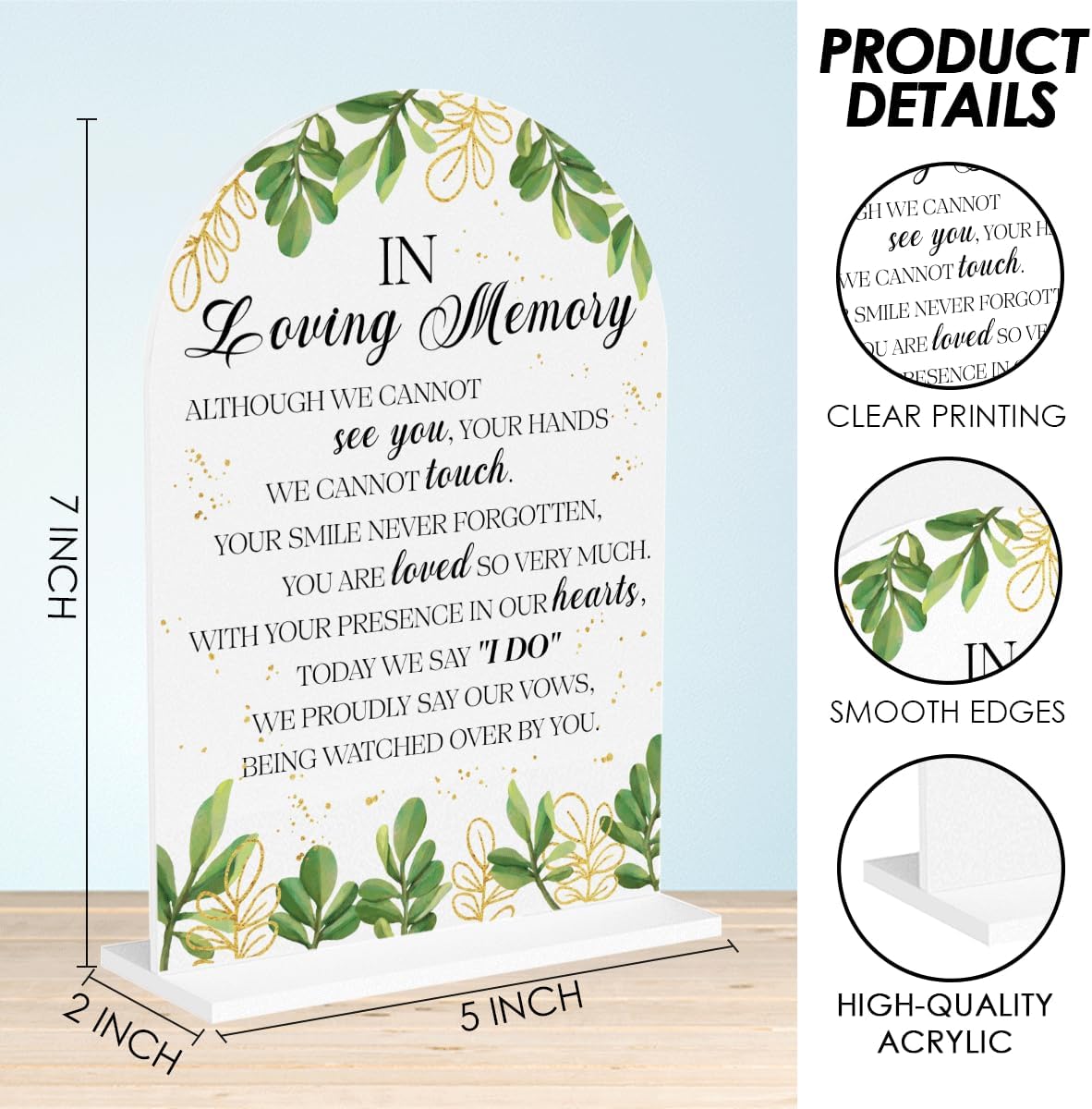 In Loving Memory Wedding Sign, In Memory Wedding Sign for Engagement Bridal Shower Decor fo Ceremony Reception, Weddings Table White Acrylic Sign