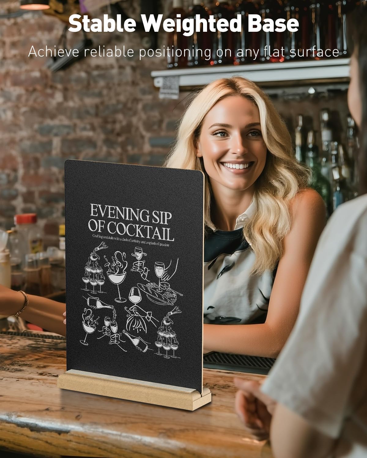 Uniclife A4 Tabletop Chalkboard Sign with Stand & Chalk Markers, 8.3 x 11.7 Inch, Double-Sided Wooden Chalk Board Sign for Tables, Large Reusable Message Board, Menu Board for Bar Restaurant Wedding