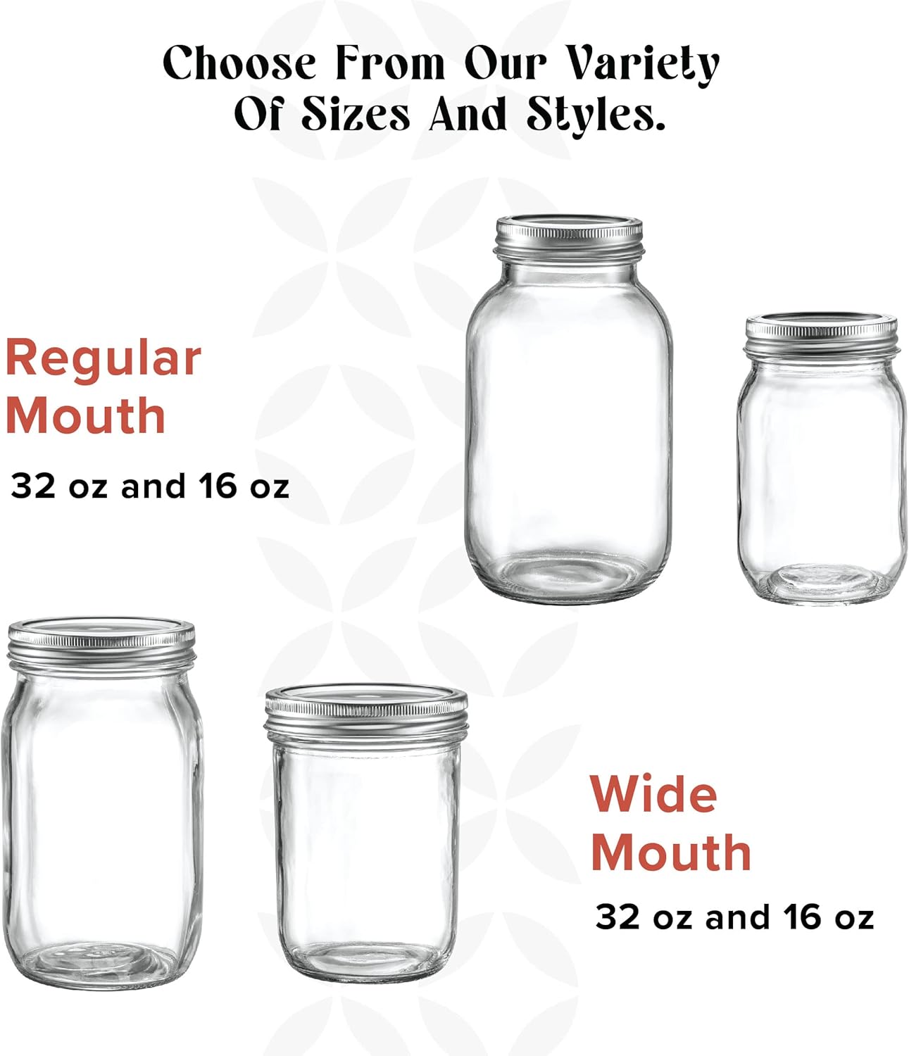 [6 Pack] 32 oz. Wide-Mouth Glass Mason Jars with Metal Airtight Lids and Bands 1 quart Large for Canning, Preserving, & Meal Prep